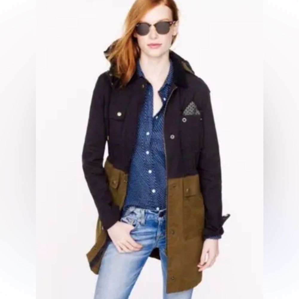 J.Crew Color Block Waxed Cotton Field Jacket Size XS Detachable hoodie women’s
